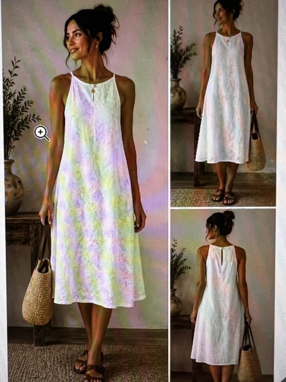 Lungo L'Arno Made in Italy 100% Linen White Slip Floral Print Midi Dress, Size S